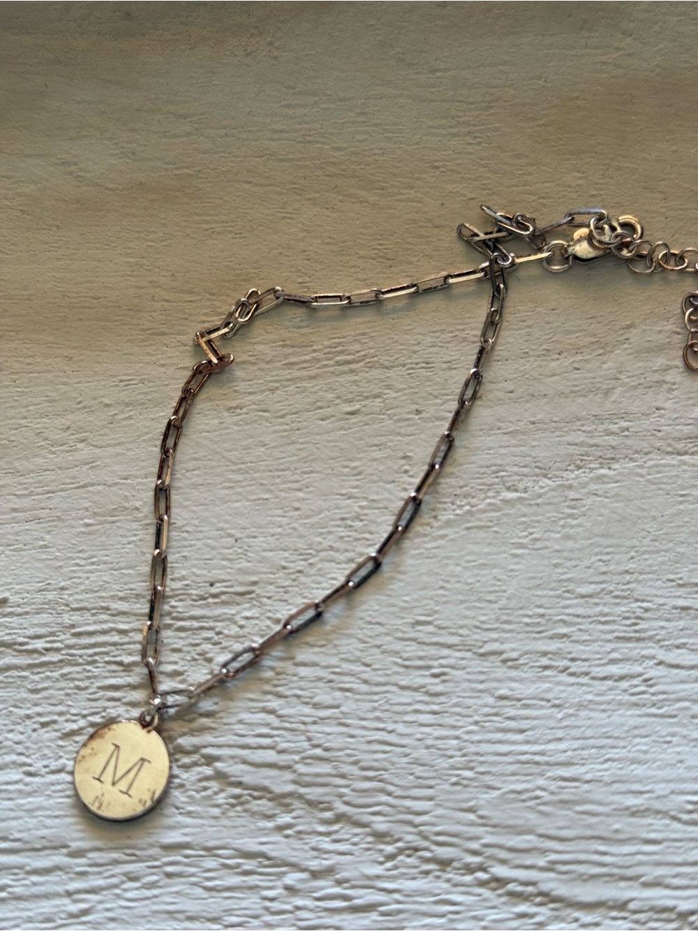 Initial M Pendant Anklet in Silver